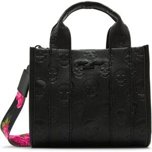 Skullicious Black Nylon Tote Bag for Women with Zipper & Crossbody Strap